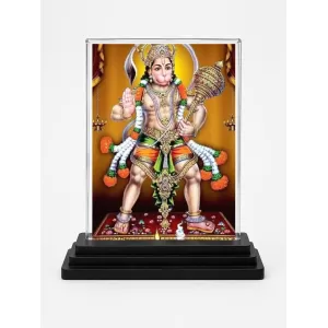 Hanuman Acrylic Car Dashboard Showpiece | Double-Sided Hanuman Photo Stand | 3 X 4 Inch Photo | Transparent Acrylic Frame With Black Base | Car Dashboard, Office & Table Decor (F72231)