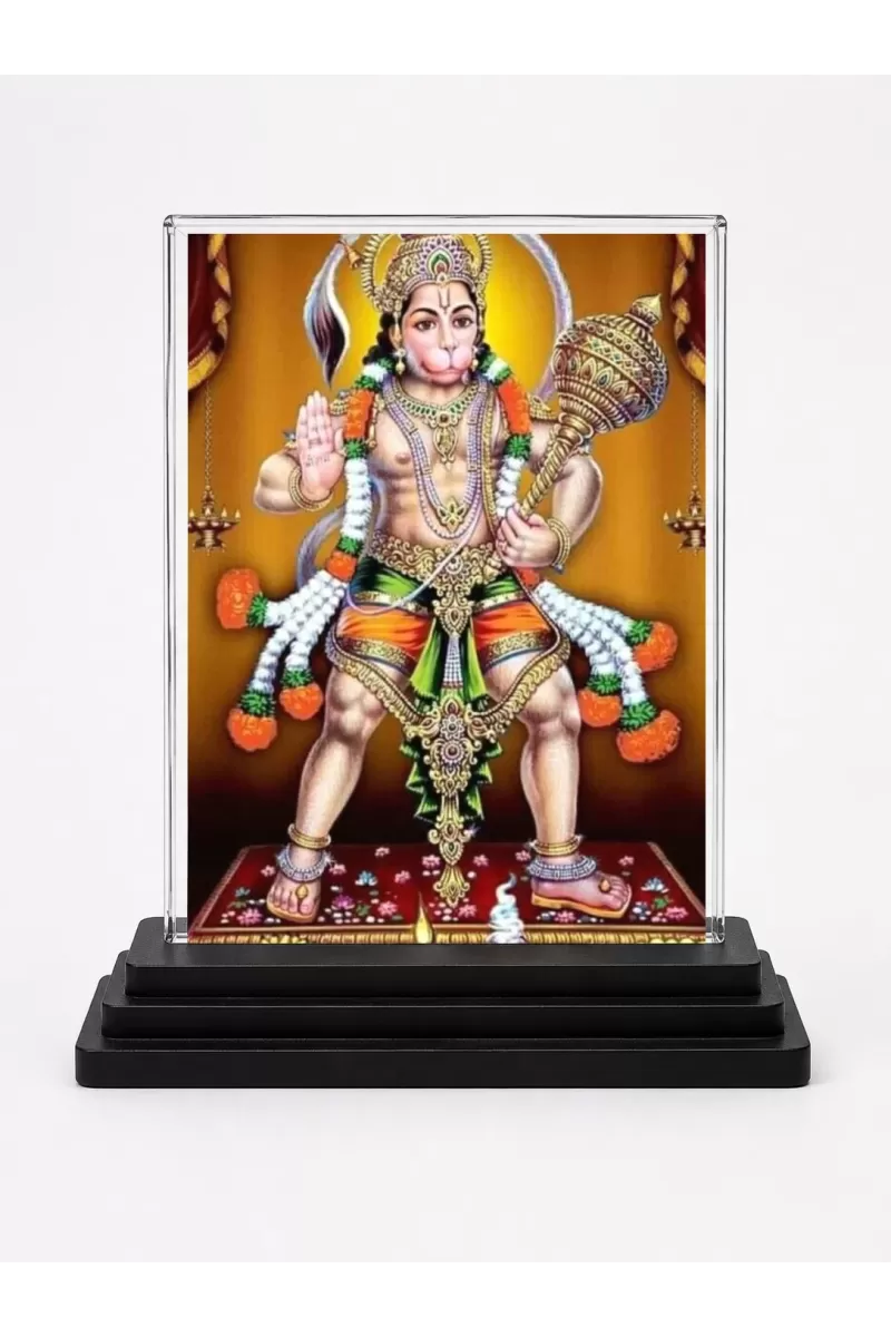 Hanuman Acrylic Car Dashboard Showpiece | Double-Sided Hanuman Photo Stand | 3 X 4 Inch Photo | Transparent Acrylic Frame With Black Base | Car Dashboard, Office & Table Decor (F72231)