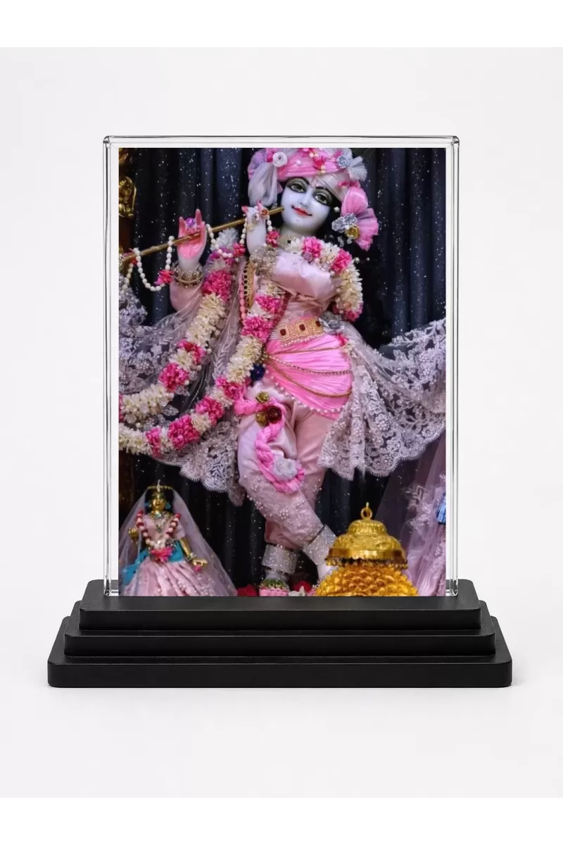 Krishna Acrylic Car Dashboard Showpiece | Double-Sided Krishna Photo Stand | 3 X 4 Inch Photo | Transparent Acrylic Frame With Black Base | Car Dashboard, Office & Table Decor (F72233)