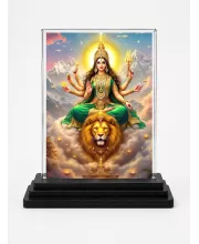 Durga Acrylic Car Dashboard Showpiece | Double-Sided Durga Photo Stand | 3 X 4 Inch Photo | Transparent Acrylic Frame With Black Base | Car Dashboard, Office & Table Decor (F72235)