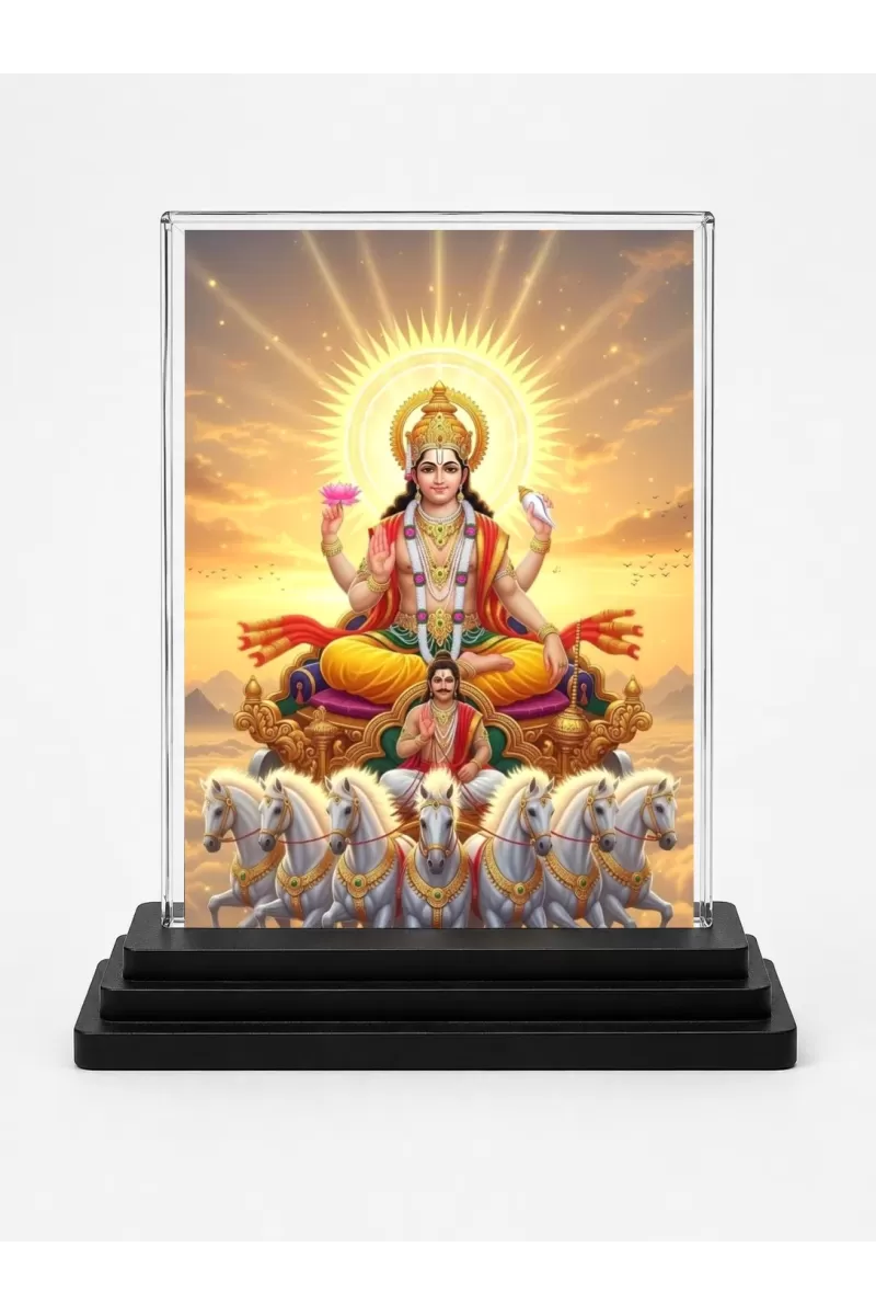 Surya Acrylic Car Dashboard Showpiece | Double-Sided Surya Photo Stand | 3 X 4 Inch Photo | Transparent Acrylic Frame With Black Base | Car Dashboard, Office & Table Decor (F72237)