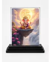 Ganesha Acrylic Car Dashboard Showpiece | Double-Sided Ganesha Photo Stand | 3 X 4 Inch Photo | Transparent Acrylic Frame With Black Base | Car Dashboard, Office & Table Decor (F72239)