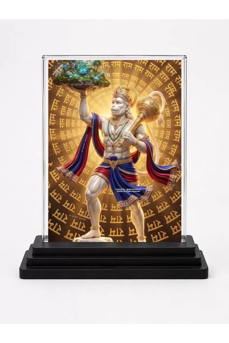 Hanuman Acrylic Car Dashboard Showpiece | Double-Sided Hanuman Photo Stand | 3 X 4 Inch Photo | Transparent Acrylic Frame With Black Base | Car Dashboard, Office & Table Decor (F72240)