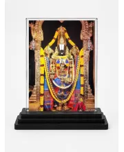 Venkateswara Acrylic Car Dashboard Showpiece | Double-Sided Venkateswara Photo Stand | 3 X 4 Inch Photo | Transparent Acrylic Frame With Black Base | Car Dashboard, Office & Table Decor (F72241)