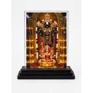 Lakshmi Acrylic Car Dashboard Showpiece | Double-Sided Lakshmi Photo Stand | 3 X 4 Inch Photo | Transparent Acrylic Frame With Black Base | Car Dashboard, Office & Table Decor (F72242)