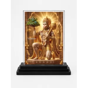 Hanuman Acrylic Car Dashboard Showpiece | Double-Sided Hanuman Photo Stand | 3 X 4 Inch Photo | Transparent Acrylic Frame With Black Base | Car Dashboard, Office & Table Decor (F72243)