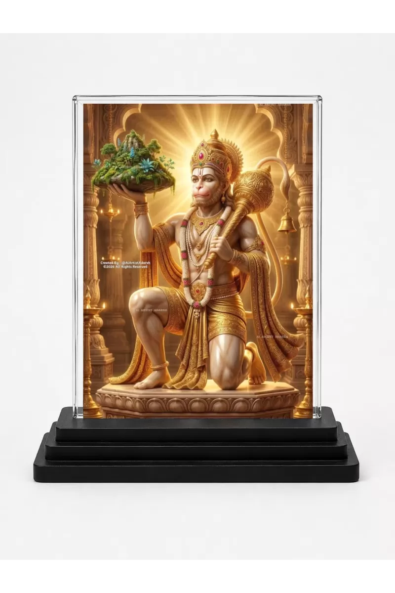 Hanuman Acrylic Car Dashboard Showpiece | Double-Sided Hanuman Photo Stand | 3 X 4 Inch Photo | Transparent Acrylic Frame With Black Base | Car Dashboard, Office & Table Decor (F72243)