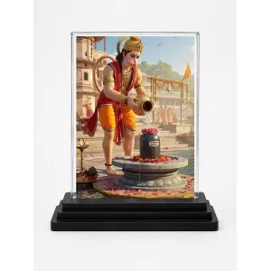 Hanuman Acrylic Car Dashboard Showpiece | Double-Sided Hanuman Photo Stand | 3 X 4 Inch Photo | Transparent Acrylic Frame With Black Base | Car Dashboard, Office & Table Decor (F72246)