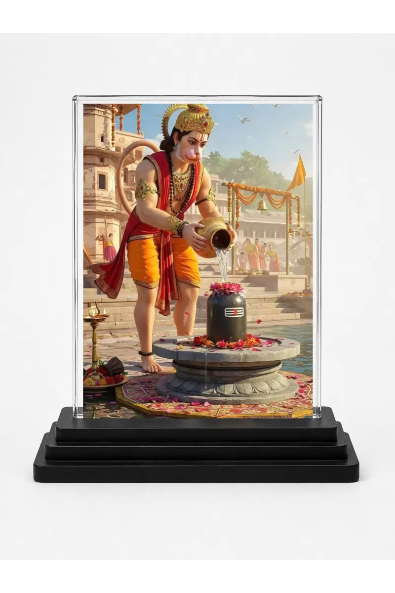 Hanuman Acrylic Car Dashboard Showpiece | Double-Sided Hanuman Photo Stand | 3 X 4 Inch Photo | Transparent Acrylic Frame With Black Base | Car Dashboard, Office & Table Decor (F72246)