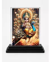 Lord Murugan Acrylic Car Dashboard Showpiece | Double-Sided Lord Murugan Photo Stand | 3 X 4 Inch Photo | Transparent Acrylic Frame With Black Base | Car Dashboard, Office & Table Decor (F72247)
