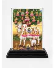 Kamdhenu Cow Acrylic Car Dashboard Showpiece | Double-Sided Kamdhenu Cow Photo Stand | 3 X 4 Inch Photo | Transparent Acrylic Frame With Black Base | Car Dashboard, Office & Table Decor (F72249)