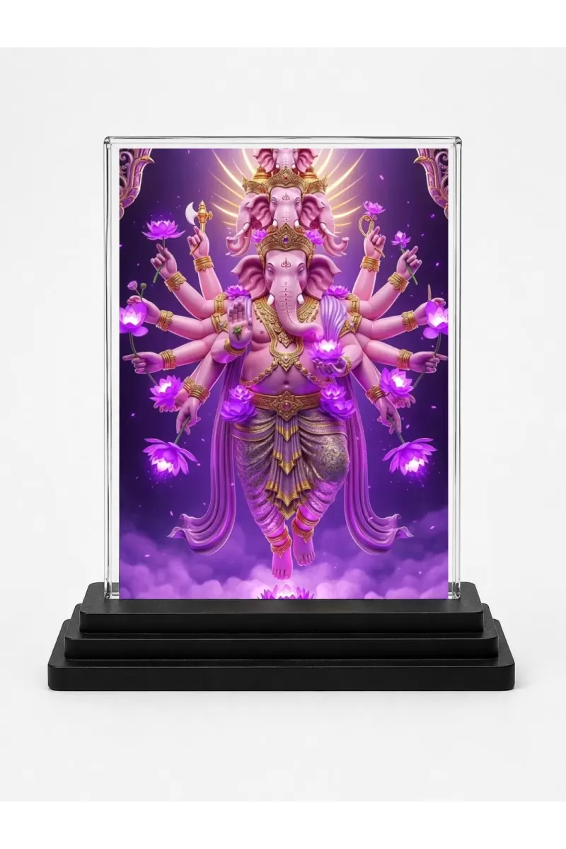 Ganesha Acrylic Car Dashboard Showpiece | Double-Sided Ganesha Photo Stand | 3 X 4 Inch Photo | Transparent Acrylic Frame With Black Base | Car Dashboard, Office & Table Decor (F72250)