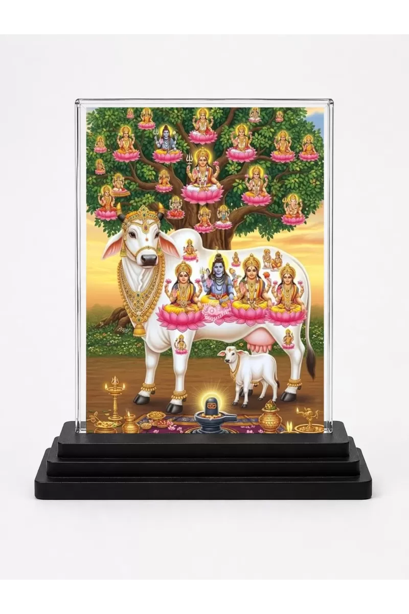 Kamadhenu Acrylic Car Dashboard Showpiece | Double-Sided Kamadhenu Photo Stand | 3 X 4 Inch Photo | Transparent Acrylic Frame With Black Base | Car Dashboard, Office & Table Decor (F72251)