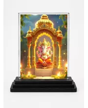 Ganesha Acrylic Car Dashboard Showpiece | Double-Sided Ganesha Photo Stand | 3 X 4 Inch Photo | Transparent Acrylic Frame With Black Base | Car Dashboard, Office & Table Decor (F72252)