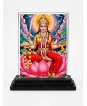 Lakshmi Acrylic Car Dashboard Showpiece | Double-Sided Lakshmi Photo Stand | 3 X 4 Inch Photo | Transparent Acrylic Frame With Black Base | Car Dashboard, Office & Table Decor (F72254)