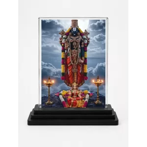 Lortd Tirupati Acrylic Car Dashboard Showpiece | Double-Sided Lortd Tirupati Photo Stand | 3 X 4 Inch Photo | Transparent Acrylic Frame With Black Base | Car Dashboard, Office & Table Decor (F72257)