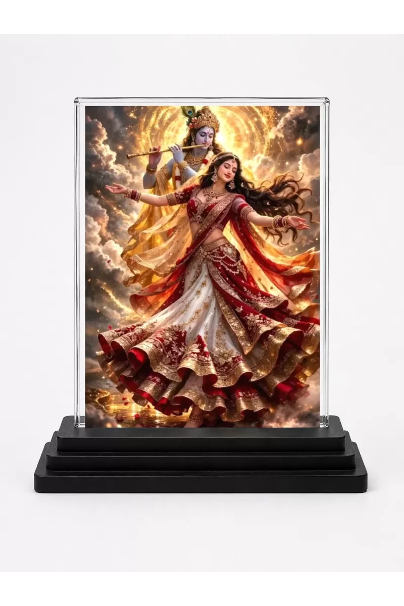 Radha And Krishna Acrylic Car Dashboard Showpiece | Double-Sided Radha And Krishna Photo Stand | 3 X 4 Inch Photo | Transparent Acrylic Frame With Black Base | Car Dashboard, Office & Table Decor (F72258)