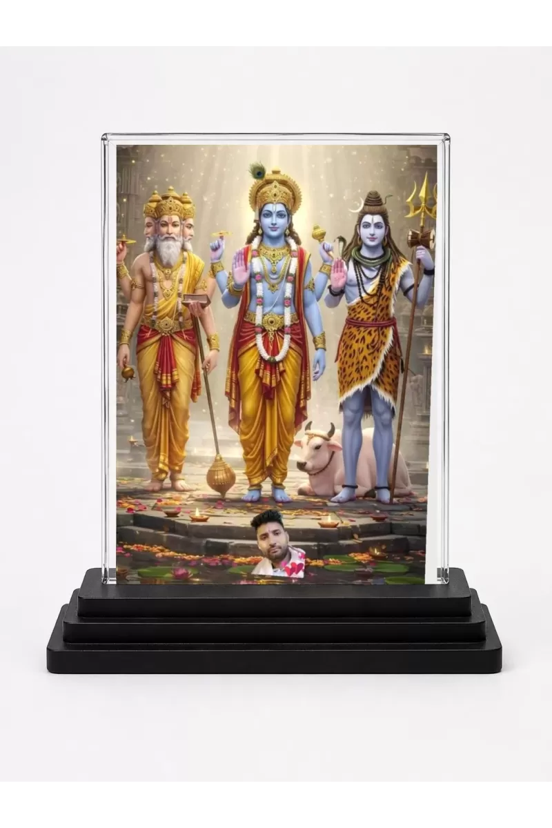 Rama Acrylic Car Dashboard Showpiece | Double-Sided Rama Photo Stand | 3 X 4 Inch Photo | Transparent Acrylic Frame With Black Base | Car Dashboard, Office & Table Decor (F72259)