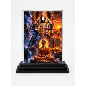Shiva Acrylic Car Dashboard Showpiece | Double-Sided Shiva Photo Stand | 3 X 4 Inch Photo | Transparent Acrylic Frame With Black Base | Car Dashboard, Office & Table Decor (F72261)