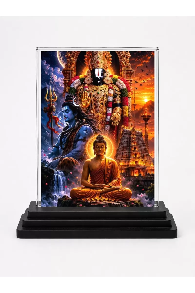 Shiva Acrylic Car Dashboard Showpiece | Double-Sided Shiva Photo Stand | 3 X 4 Inch Photo | Transparent Acrylic Frame With Black Base | Car Dashboard, Office & Table Decor (F72261)