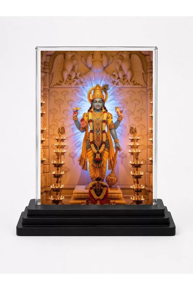 Vishnu Acrylic Car Dashboard Showpiece | Double-Sided Vishnu Photo Stand | 3 X 4 Inch Photo | Transparent Acrylic Frame With Black Base | Car Dashboard, Office & Table Decor (F72262)