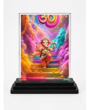 Ganesha Acrylic Car Dashboard Showpiece | Double-Sided Ganesha Photo Stand | 3 X 4 Inch Photo | Transparent Acrylic Frame With Black Base | Car Dashboard, Office & Table Decor (F72264)