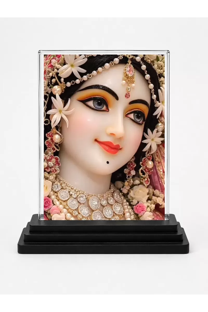Radha Acrylic Car Dashboard Showpiece | Double-Sided Radha Photo Stand | 3 X 4 Inch Photo | Transparent Acrylic Frame With Black Base | Car Dashboard, Office & Table Decor (F72265)