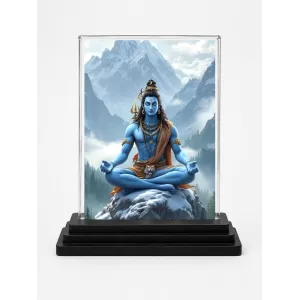 Shiva Acrylic Car Dashboard Showpiece | Double-Sided Shiva Photo Stand | 3 X 4 Inch Photo | Transparent Acrylic Frame With Black Base | Car Dashboard, Office & Table Decor (F72266)