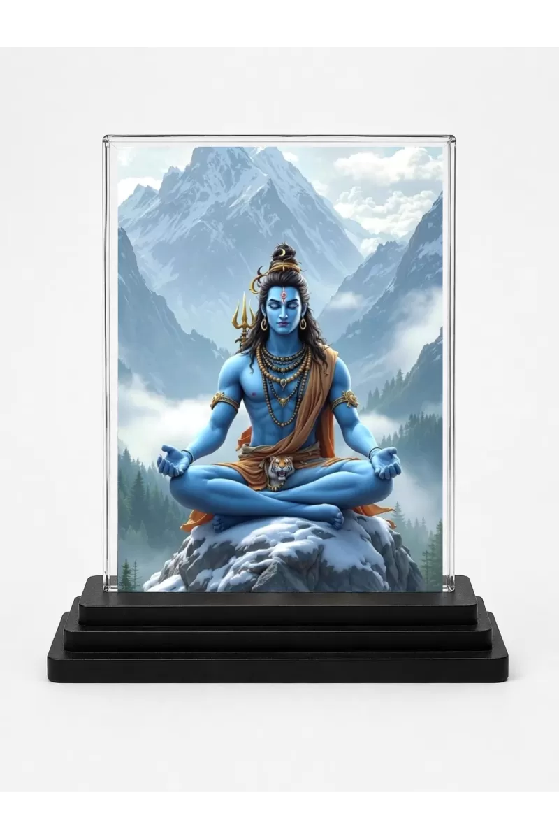 Shiva Acrylic Car Dashboard Showpiece | Double-Sided Shiva Photo Stand | 3 X 4 Inch Photo | Transparent Acrylic Frame With Black Base | Car Dashboard, Office & Table Decor (F72266)