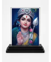Krishna Acrylic Car Dashboard Showpiece | Double-Sided Krishna Photo Stand | 3 X 4 Inch Photo | Transparent Acrylic Frame With Black Base | Car Dashboard, Office & Table Decor (F72267)
