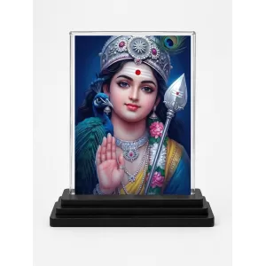 Krishna Acrylic Car Dashboard Showpiece | Double-Sided Krishna Photo Stand | 3 X 4 Inch Photo | Transparent Acrylic Frame With Black Base | Car Dashboard, Office & Table Decor (F72267)