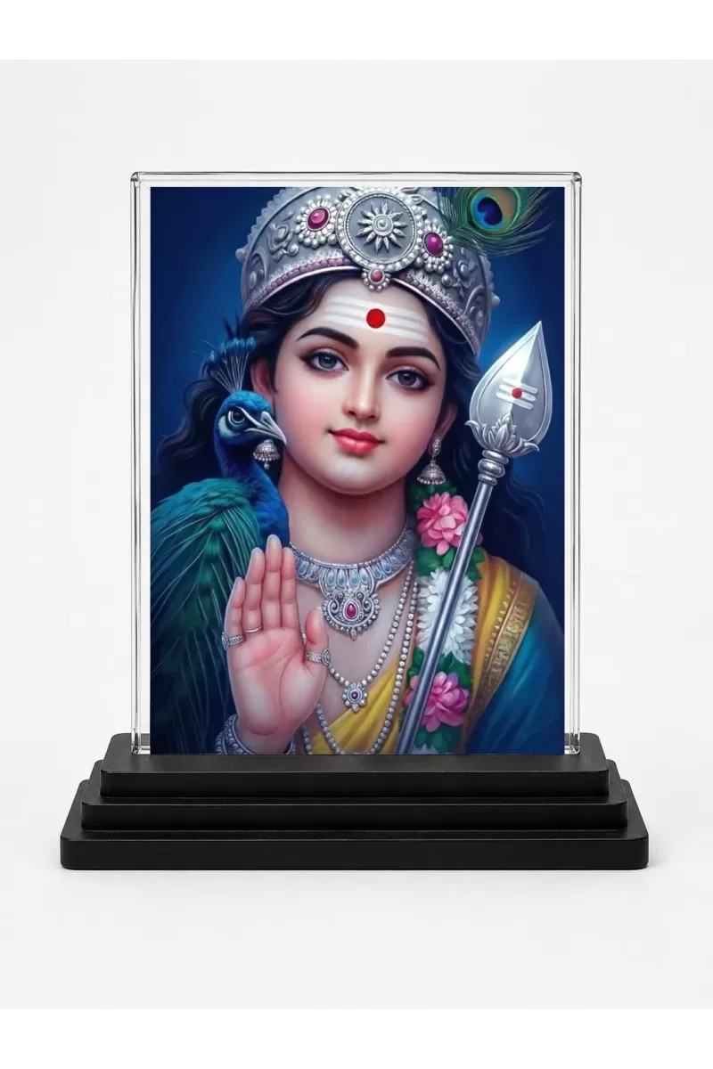 Krishna Acrylic Car Dashboard Showpiece | Double-Sided Krishna Photo Stand | 3 X 4 Inch Photo | Transparent Acrylic Frame With Black Base | Car Dashboard, Office & Table Decor (F72267)