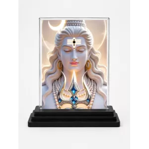 Shiva Acrylic Car Dashboard Showpiece | Double-Sided Shiva Photo Stand | 3 X 4 Inch Photo | Transparent Acrylic Frame With Black Base | Car Dashboard, Office & Table Decor (F72268)