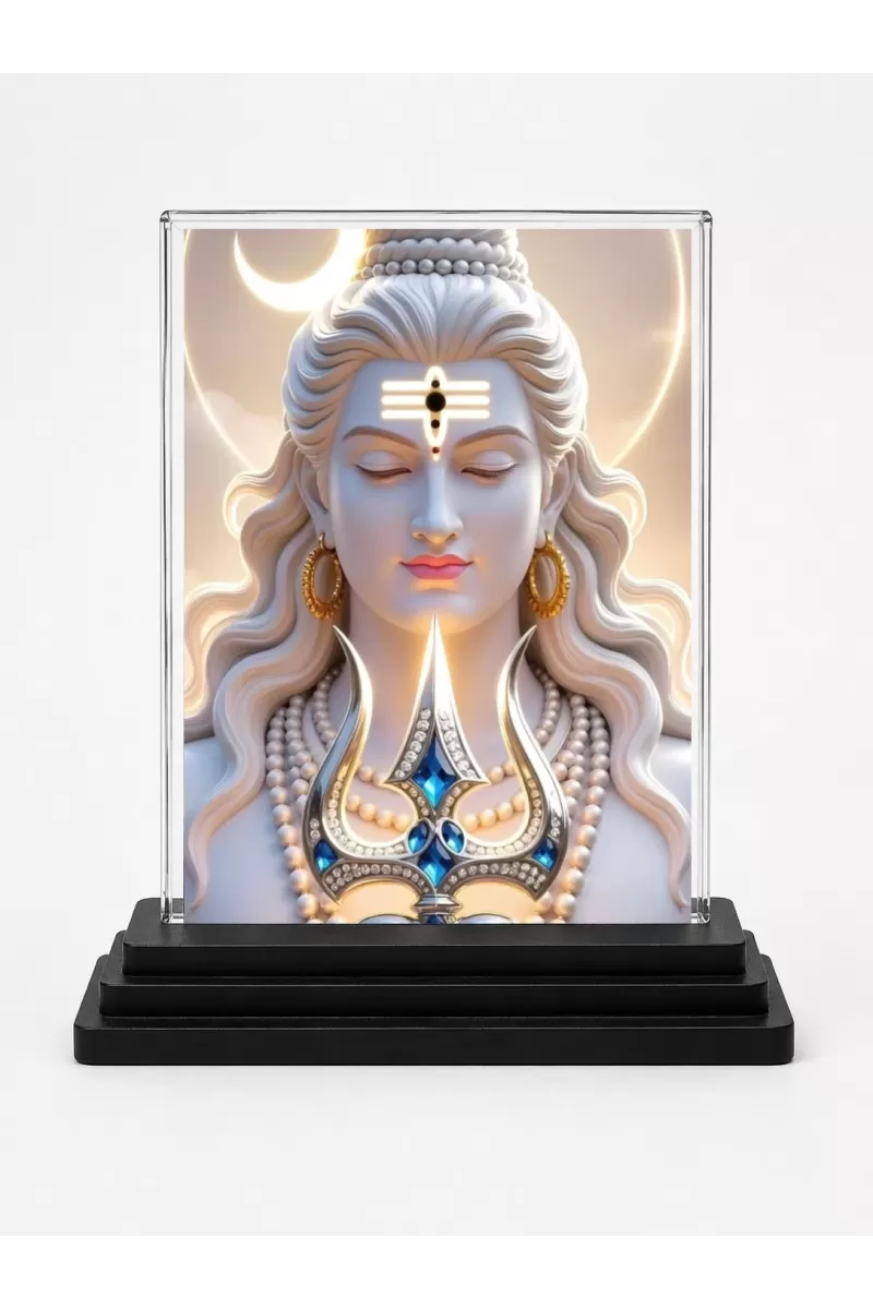 Shiva Acrylic Car Dashboard Showpiece | Double-Sided Shiva Photo Stand | 3 X 4 Inch Photo | Transparent Acrylic Frame With Black Base | Car Dashboard, Office & Table Decor (F72268)