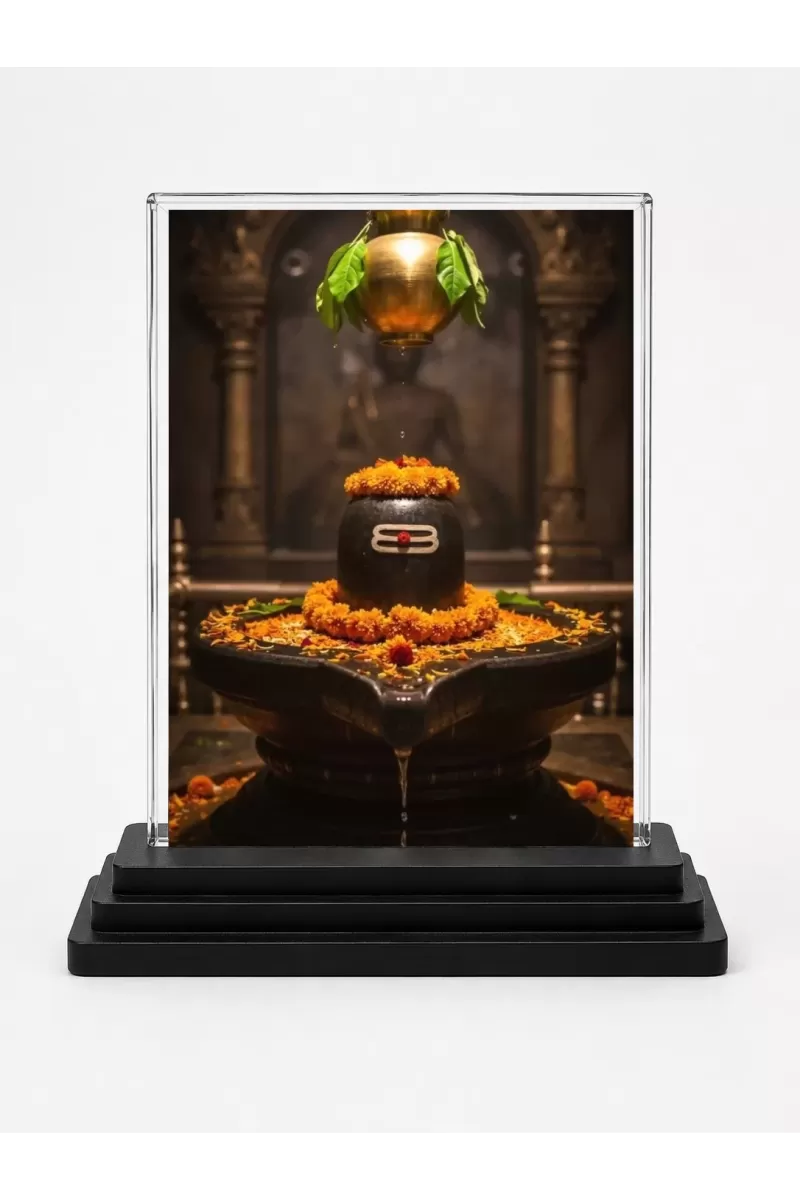 Lord Shiva Acrylic Car Dashboard Showpiece | Double-Sided Lord Shiva Photo Stand | 3 X 4 Inch Photo | Transparent Acrylic Frame With Black Base | Car Dashboard, Office & Table Decor (F72269)