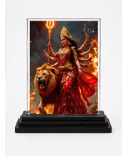 Durga Acrylic Car Dashboard Showpiece | Double-Sided Durga Photo Stand | 3 X 4 Inch Photo | Transparent Acrylic Frame With Black Base | Car Dashboard, Office & Table Decor (F72271)