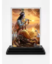 Krishna Acrylic Car Dashboard Showpiece | Double-Sided Krishna Photo Stand | 3 X 4 Inch Photo | Transparent Acrylic Frame With Black Base | Car Dashboard, Office & Table Decor (F72278)