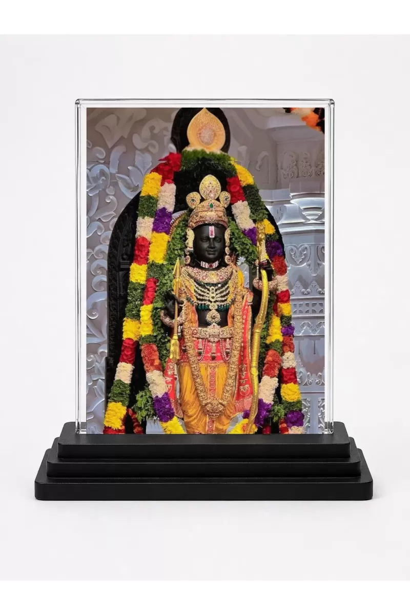 Ram Lalla Acrylic Car Dashboard Showpiece | Double-Sided Ram Lalla Photo Stand | 3 X 4 Inch Photo | Transparent Acrylic Frame With Black Base | Car Dashboard, Office & Table Decor (F72280)