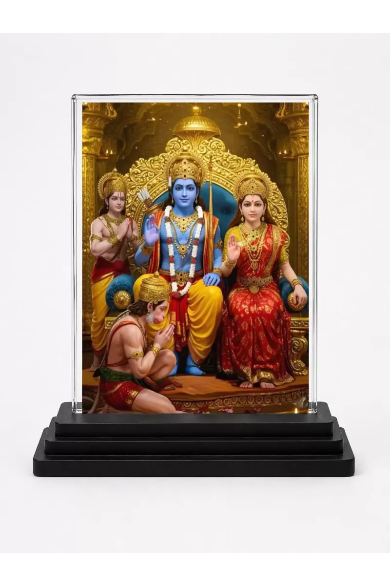 Lord Ram & Sita Acrylic Car Dashboard Showpiece | Double-Sided Lord Ram & Sita Photo Stand | 3 X 4 Inch Photo | Transparent Acrylic Frame With Black Base | Car Dashboard, Office & Table Decor (F72281)