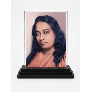 Ramahansa Yogananda Acrylic Car Dashboard Showpiece | Double-Sided Ramahansa Yogananda Photo Stand | 3 X 4 Inch Photo | Transparent Acrylic Frame With Black Base | Car Dashboard, Office & Table Decor (F72284)