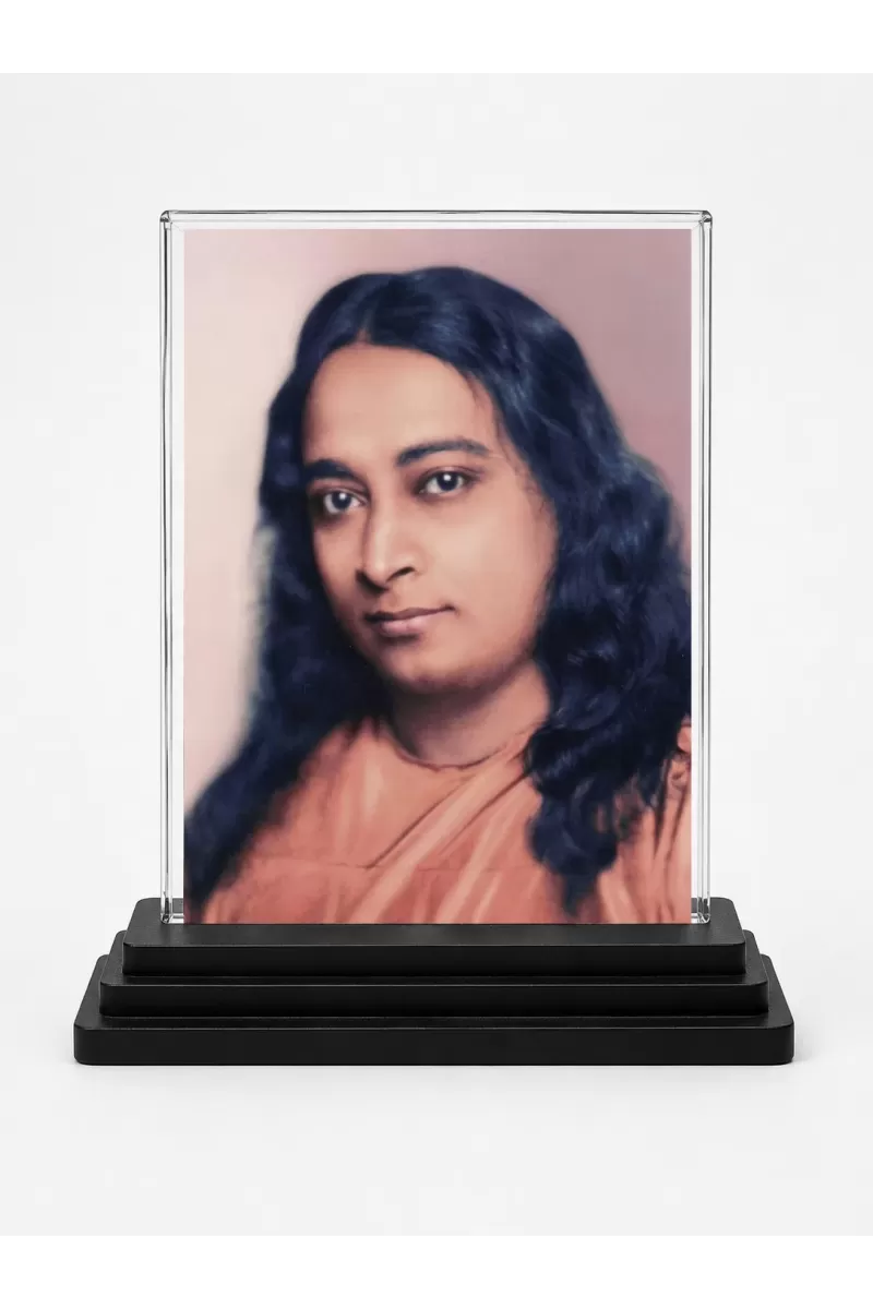 Ramahansa Yogananda Acrylic Car Dashboard Showpiece | Double-Sided Ramahansa Yogananda Photo Stand | 3 X 4 Inch Photo | Transparent Acrylic Frame With Black Base | Car Dashboard, Office & Table Decor (F72284)