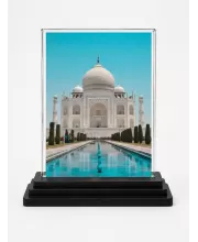 TaajMahal Acrylic Car Dashboard Showpiece | Double-Sided TaajMahal Photo Stand | 3 X 4 Inch Photo | Transparent Acrylic Frame With Black Base | Car Dashboard, Office & Table Decor (F72285)