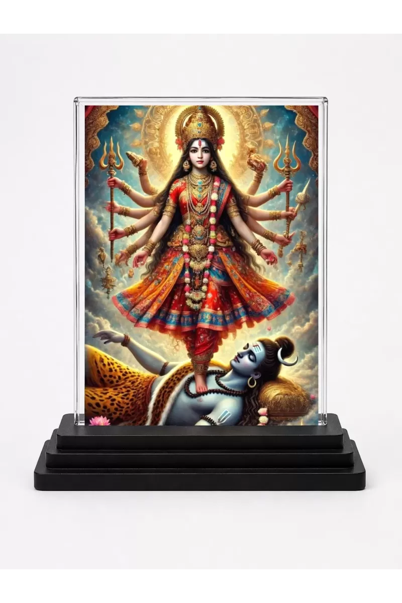 Kali Acrylic Car Dashboard Showpiece | Double-Sided Kali Photo Stand | 3 X 4 Inch Photo | Transparent Acrylic Frame With Black Base | Car Dashboard, Office & Table Decor (F72286)