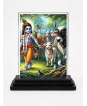 Krishna Acrylic Car Dashboard Showpiece | Double-Sided Krishna Photo Stand | 3 X 4 Inch Photo | Transparent Acrylic Frame With Black Base | Car Dashboard, Office & Table Decor (F72287)
