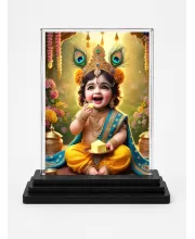 Krishna Acrylic Car Dashboard Showpiece | Double-Sided Krishna Photo Stand | 3 X 4 Inch Photo | Transparent Acrylic Frame With Black Base | Car Dashboard, Office & Table Decor (F72288)
