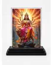 Durga Acrylic Car Dashboard Showpiece | Double-Sided Durga Photo Stand | 3 X 4 Inch Photo | Transparent Acrylic Frame With Black Base | Car Dashboard, Office & Table Decor (F72291)