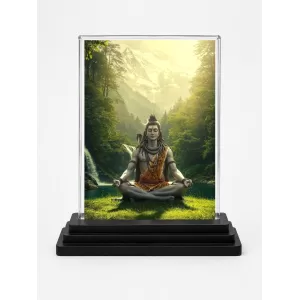 Shiva Acrylic Car Dashboard Showpiece | Double-Sided Shiva Photo Stand | 3 X 4 Inch Photo | Transparent Acrylic Frame With Black Base | Car Dashboard, Office & Table Decor (F72293)