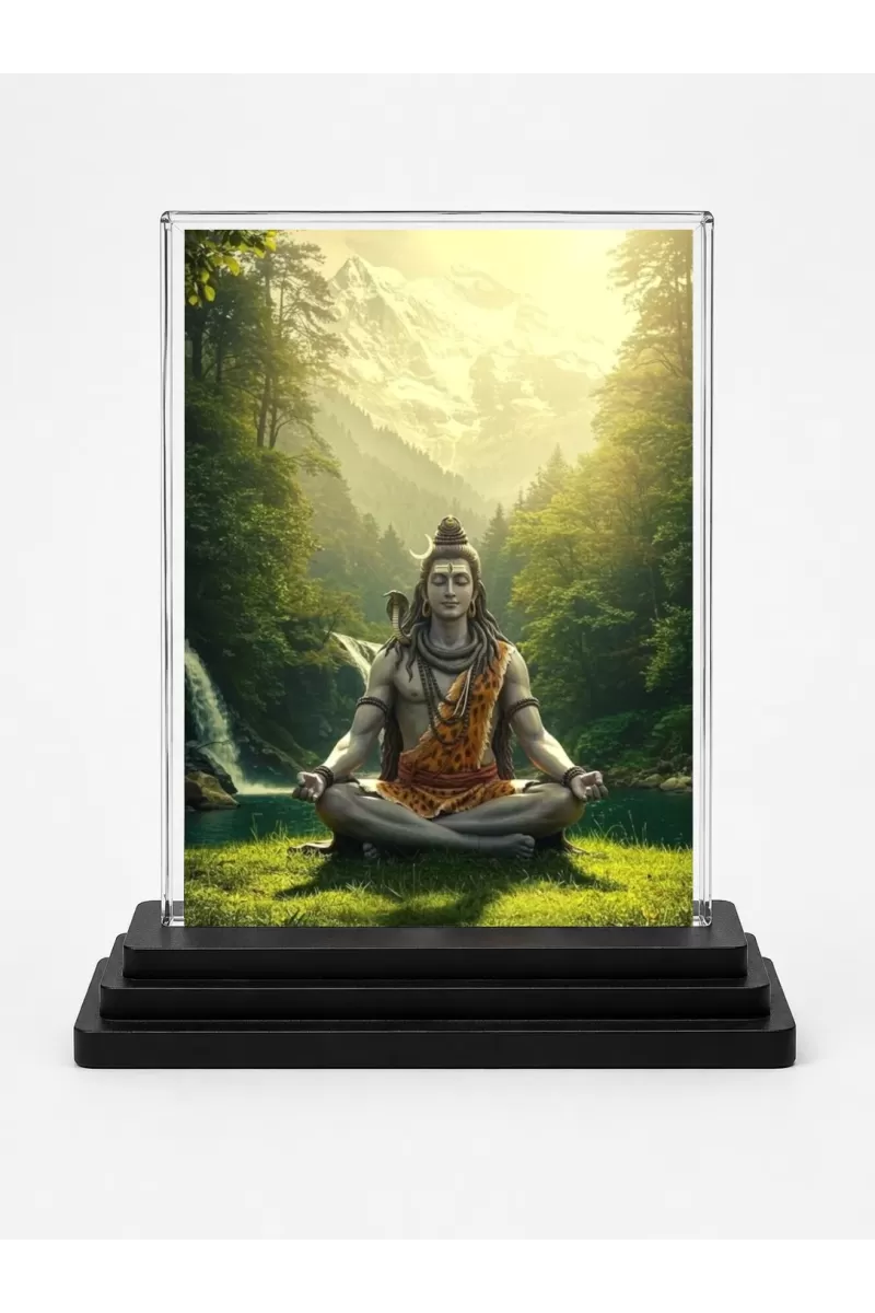 Shiva Acrylic Car Dashboard Showpiece | Double-Sided Shiva Photo Stand | 3 X 4 Inch Photo | Transparent Acrylic Frame With Black Base | Car Dashboard, Office & Table Decor (F72293)