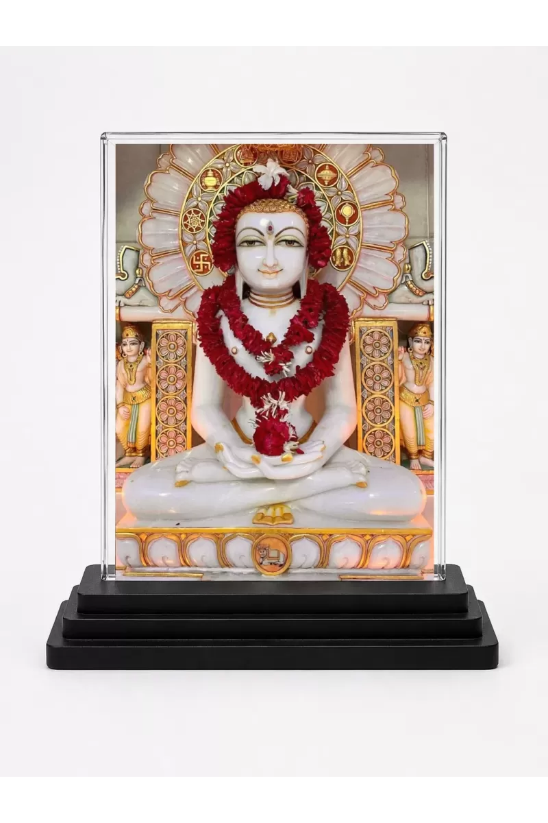 Mahavira Acrylic Car Dashboard Showpiece | Double-Sided Mahavira Photo Stand | 3 X 4 Inch Photo | Transparent Acrylic Frame With Black Base | Car Dashboard, Office & Table Decor (F72294)