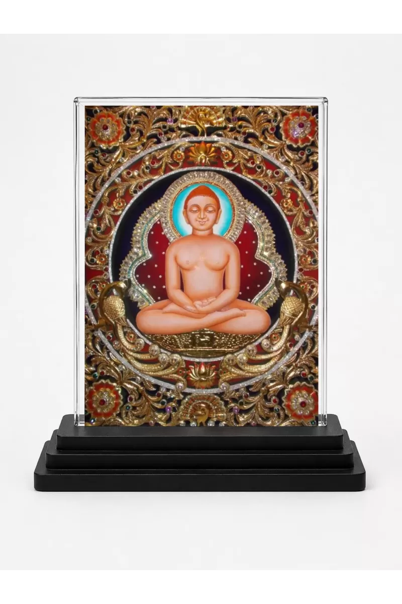 Mahavira Acrylic Car Dashboard Showpiece | Double-Sided Mahavira Photo Stand | 3 X 4 Inch Photo | Transparent Acrylic Frame With Black Base | Car Dashboard, Office & Table Decor (F72296)